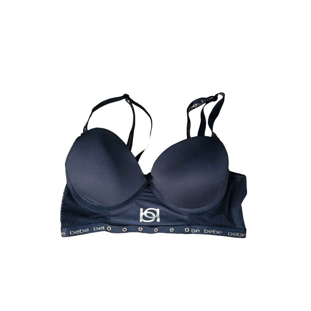 BEBE Intamites Bra‎ 34C Womens Black Gold Padded Push Up Underwired